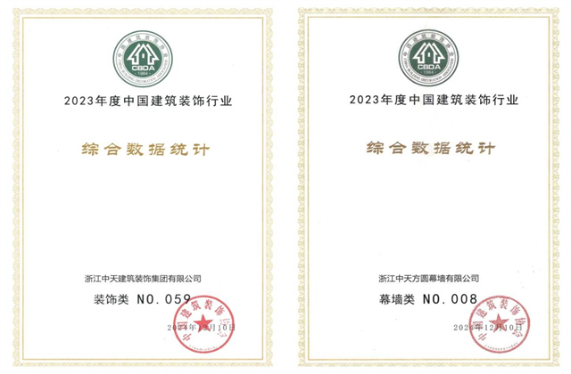 来利国际w66装饰集团位列2023年度中国建筑装饰企业百强59位、幕墙百强第8位